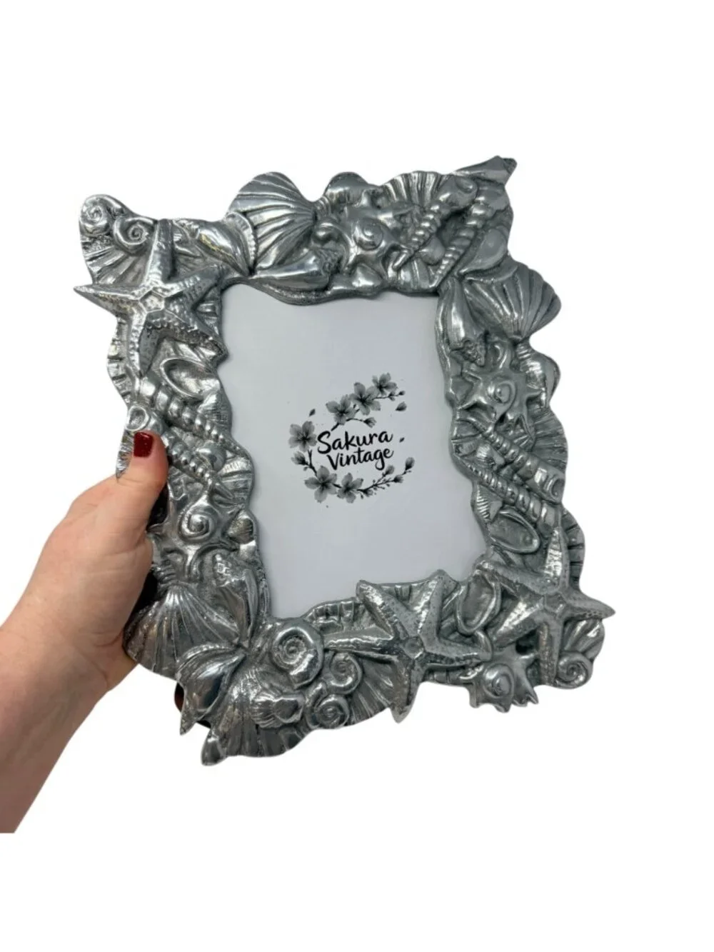 Vintage Cast Pewter Seashell Photo‎ Frame 5x7 Coastal Nautical Decor Heavy Metal